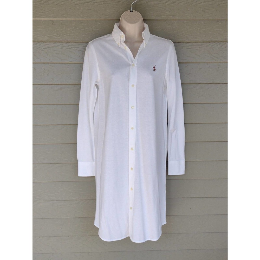 Ralph Lauren White Long Sleeve Shirt Dress with Polo Logo